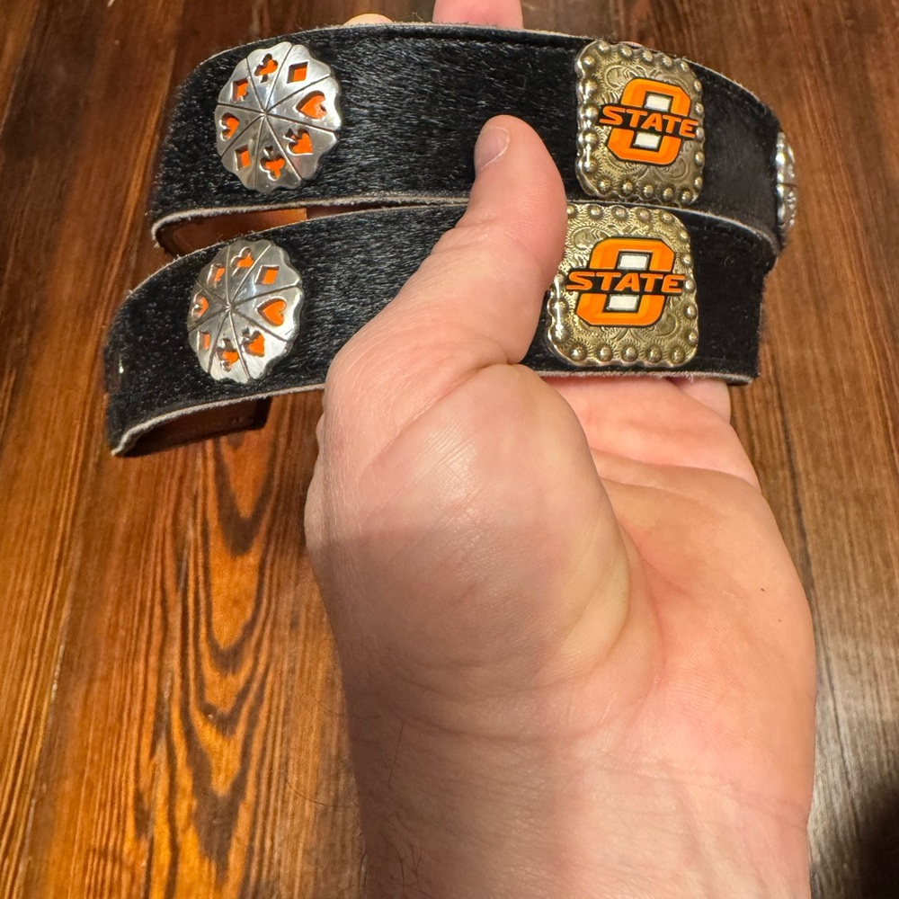 Black Cowhide Leather Belt with Oklahoma State Logos